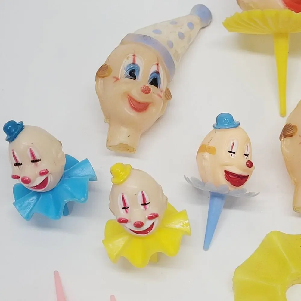 Vintage Circus Theme Cake Toppers Cupcake Picks Clowns Flower Candle Holder Lot